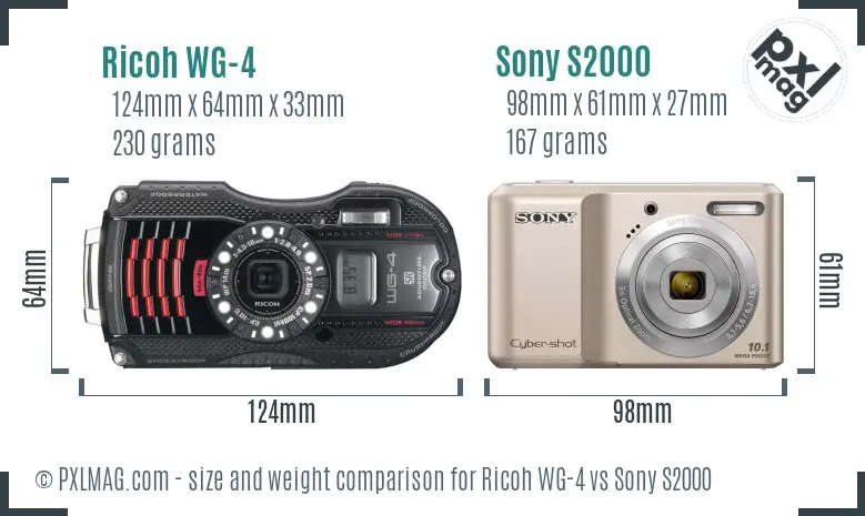 Ricoh WG-4 vs Sony S2000 size comparison