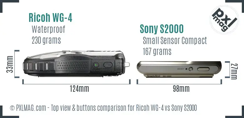 Ricoh WG-4 vs Sony S2000 top view buttons comparison