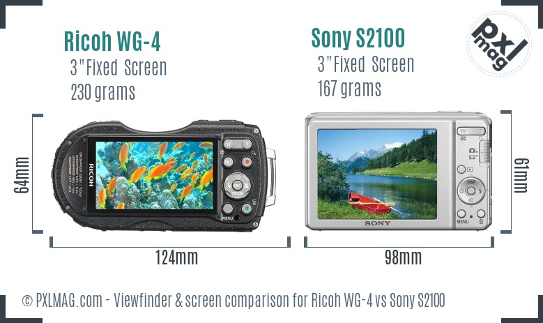 Ricoh WG-4 vs Sony S2100 Screen and Viewfinder comparison