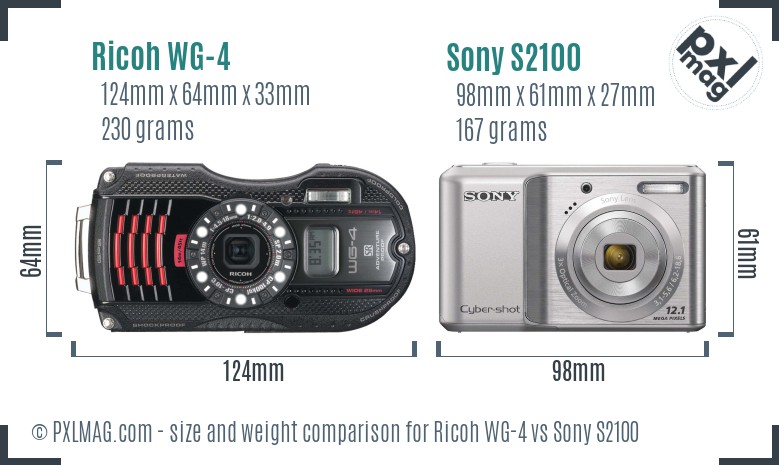 Ricoh WG-4 vs Sony S2100 size comparison