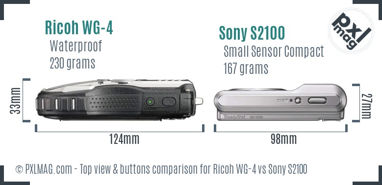 Ricoh WG-4 vs Sony S2100 top view buttons comparison