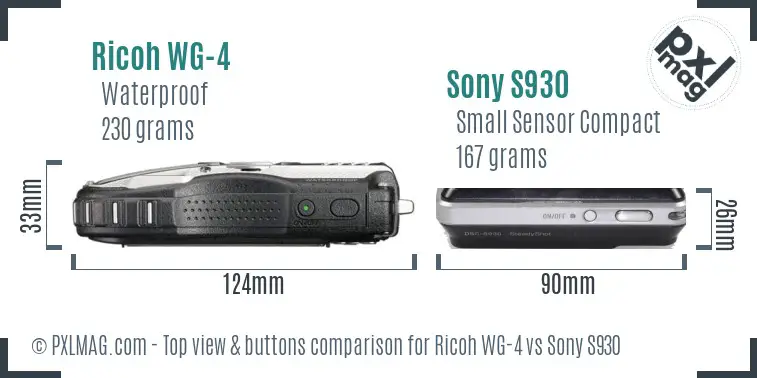 Ricoh WG-4 vs Sony S930 top view buttons comparison