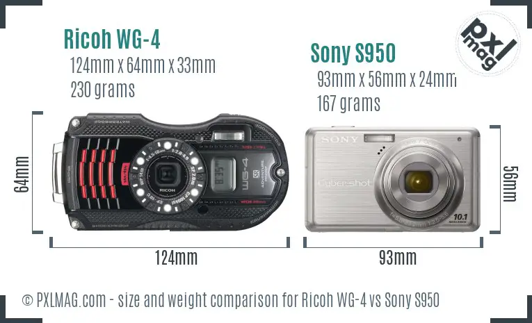 Ricoh WG-4 vs Sony S950 size comparison