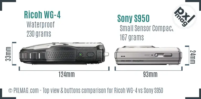 Ricoh WG-4 vs Sony S950 top view buttons comparison