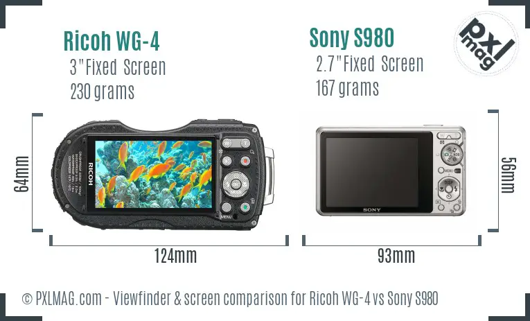 Ricoh WG-4 vs Sony S980 Screen and Viewfinder comparison