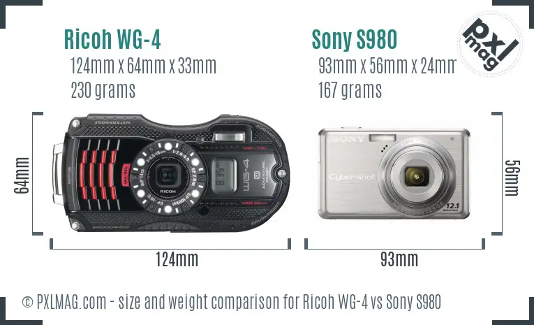 Ricoh WG-4 vs Sony S980 size comparison