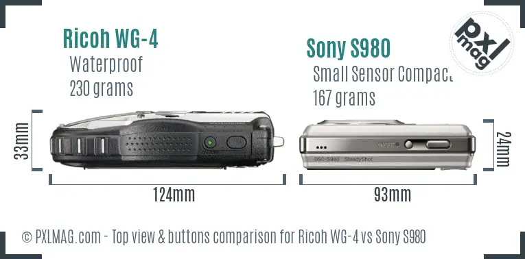 Ricoh WG-4 vs Sony S980 top view buttons comparison