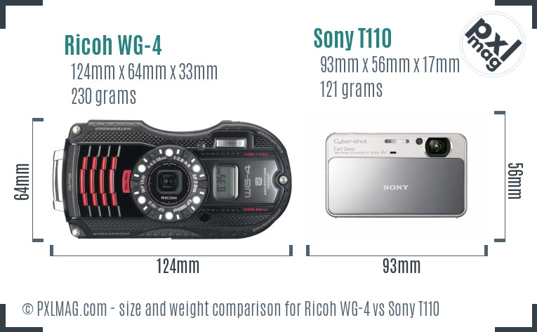 Ricoh WG-4 vs Sony T110 size comparison