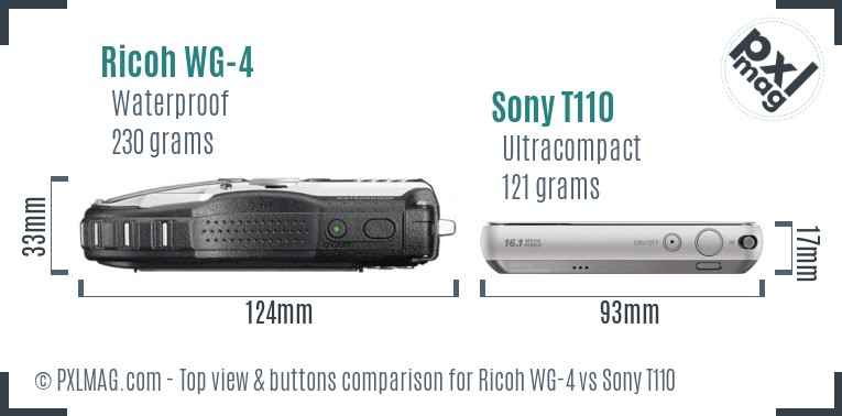 Ricoh WG-4 vs Sony T110 top view buttons comparison