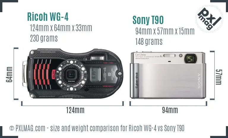Ricoh WG-4 vs Sony T90 size comparison
