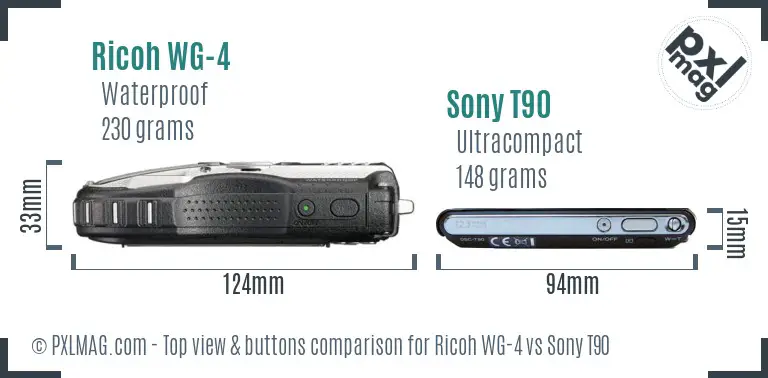 Ricoh WG-4 vs Sony T90 top view buttons comparison