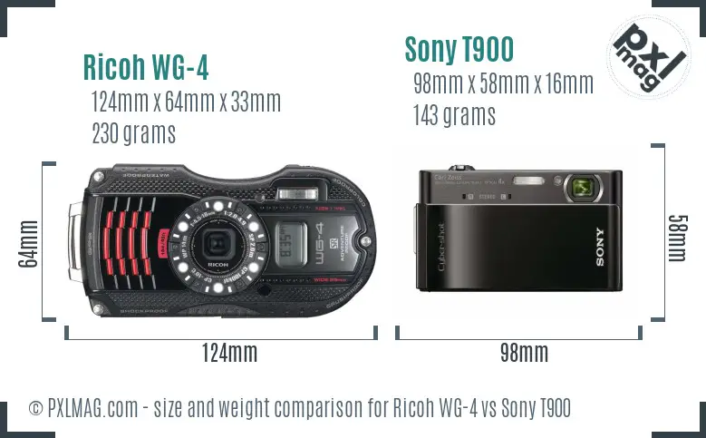 Ricoh WG-4 vs Sony T900 size comparison