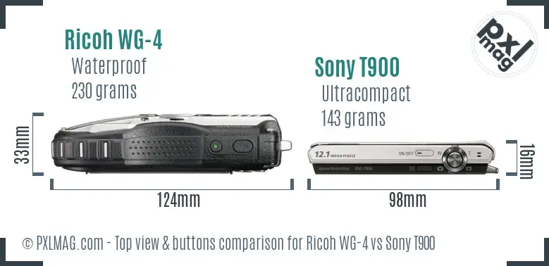 Ricoh WG-4 vs Sony T900 top view buttons comparison