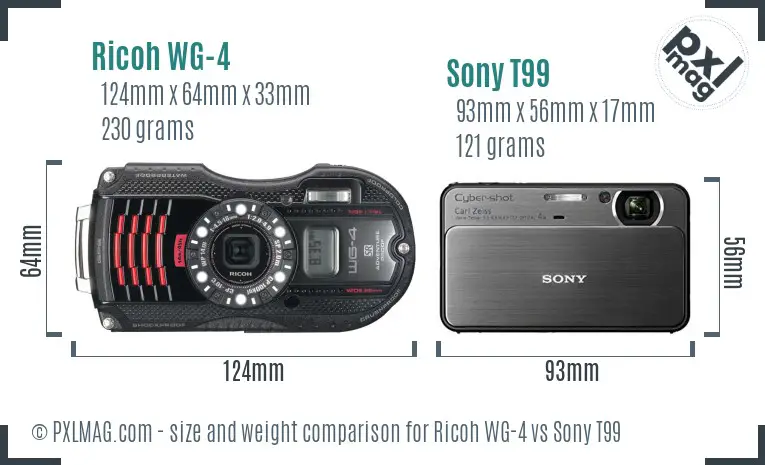 Ricoh WG-4 vs Sony T99 size comparison