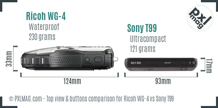 Ricoh WG-4 vs Sony T99 top view buttons comparison