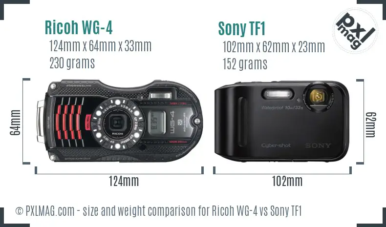 Ricoh WG-4 vs Sony TF1 size comparison