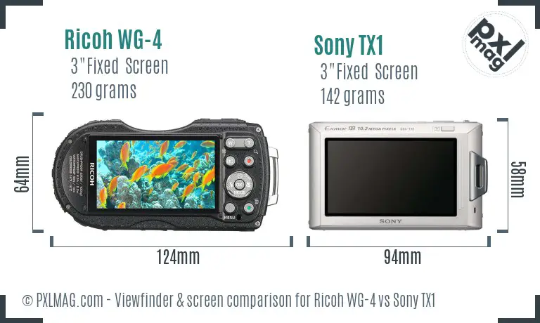 Ricoh WG-4 vs Sony TX1 Screen and Viewfinder comparison