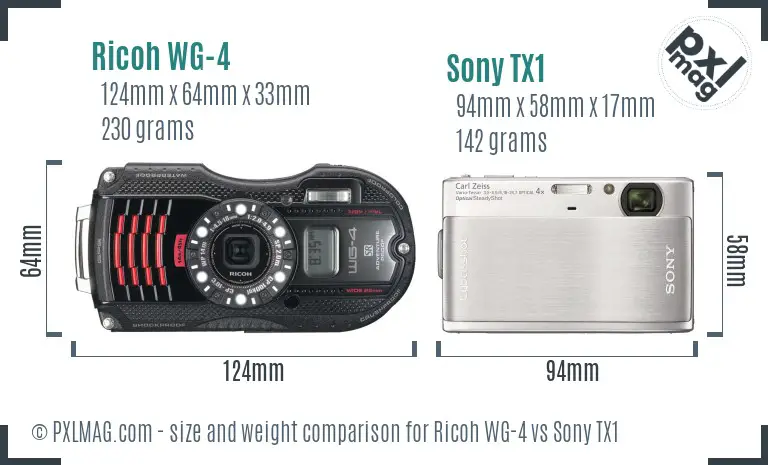 Ricoh WG-4 vs Sony TX1 size comparison