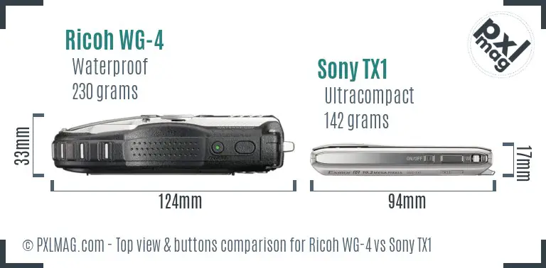 Ricoh WG-4 vs Sony TX1 top view buttons comparison