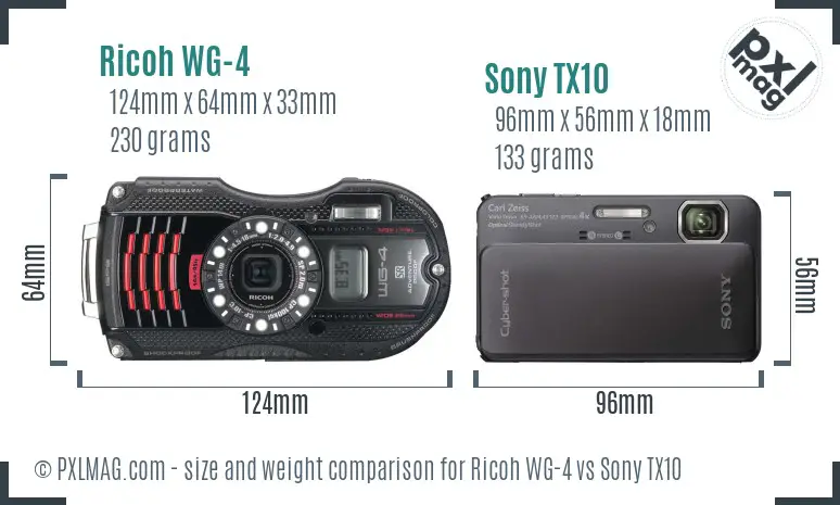 Ricoh WG-4 vs Sony TX10 size comparison