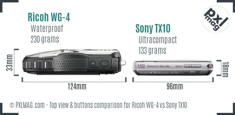 Ricoh WG-4 vs Sony TX10 top view buttons comparison