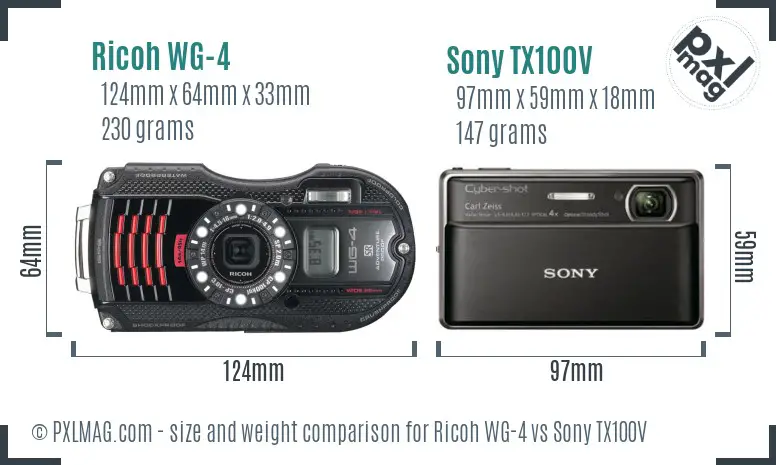 Ricoh WG-4 vs Sony TX100V size comparison