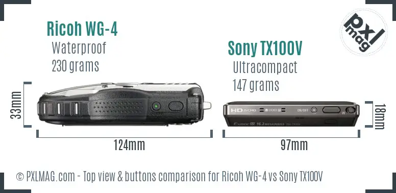 Ricoh WG-4 vs Sony TX100V top view buttons comparison