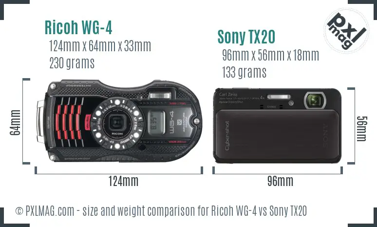 Ricoh WG-4 vs Sony TX20 size comparison
