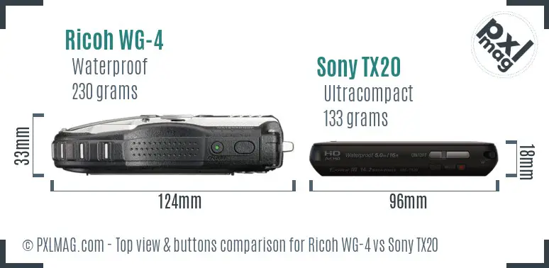 Ricoh WG-4 vs Sony TX20 top view buttons comparison