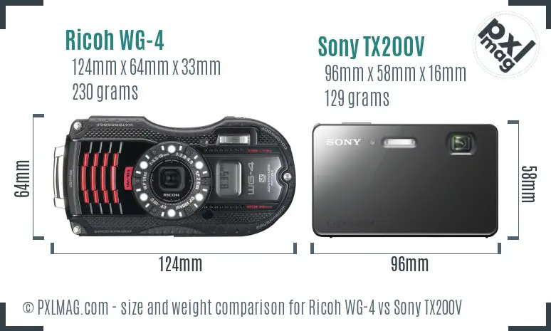 Ricoh WG-4 vs Sony TX200V size comparison