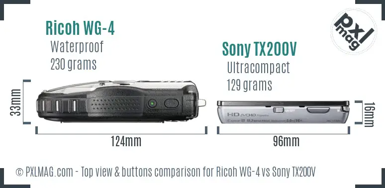 Ricoh WG-4 vs Sony TX200V top view buttons comparison