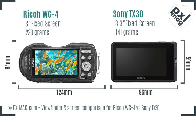 Ricoh WG-4 vs Sony TX30 Screen and Viewfinder comparison