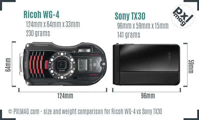 Ricoh WG-4 vs Sony TX30 size comparison