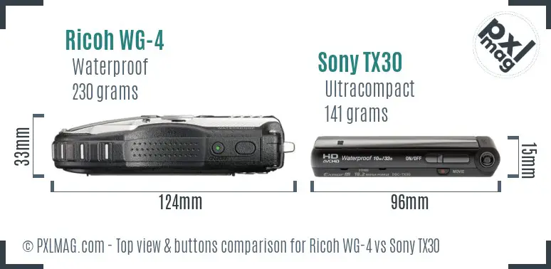 Ricoh WG-4 vs Sony TX30 top view buttons comparison