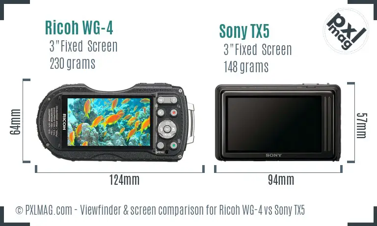 Ricoh WG-4 vs Sony TX5 Screen and Viewfinder comparison