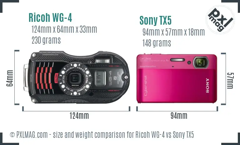 Ricoh WG-4 vs Sony TX5 size comparison
