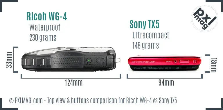 Ricoh WG-4 vs Sony TX5 top view buttons comparison