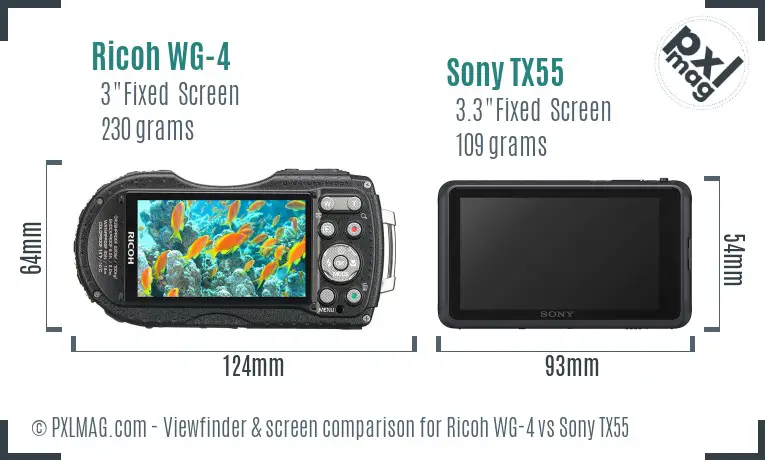 Ricoh WG-4 vs Sony TX55 Screen and Viewfinder comparison