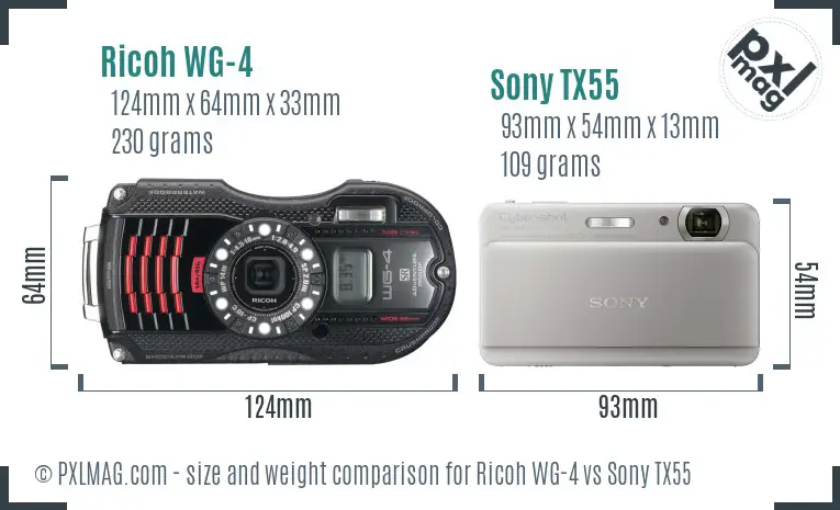 Ricoh WG-4 vs Sony TX55 size comparison