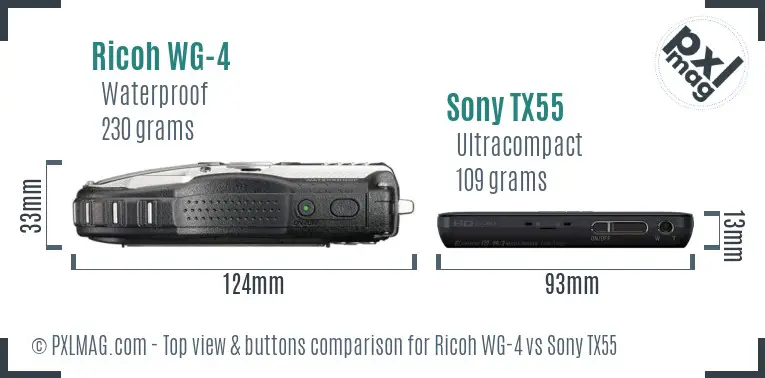 Ricoh WG-4 vs Sony TX55 top view buttons comparison