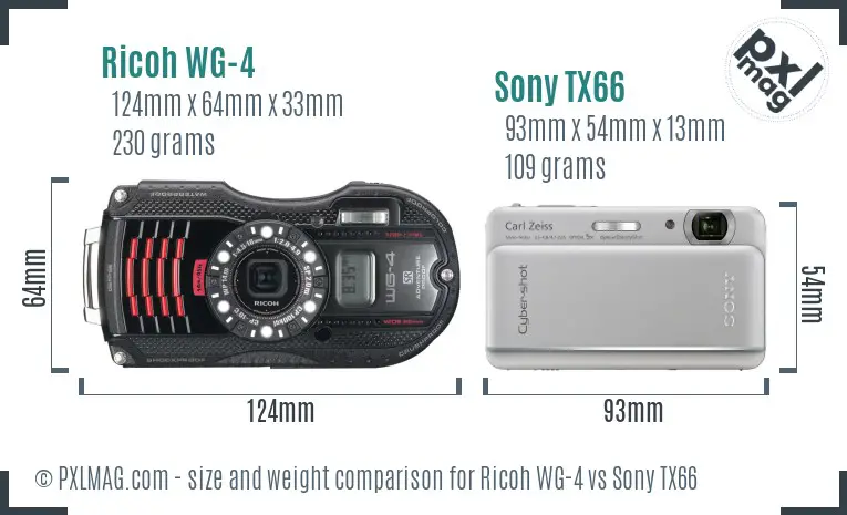 Ricoh WG-4 vs Sony TX66 size comparison