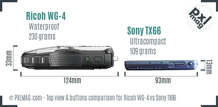 Ricoh WG-4 vs Sony TX66 top view buttons comparison