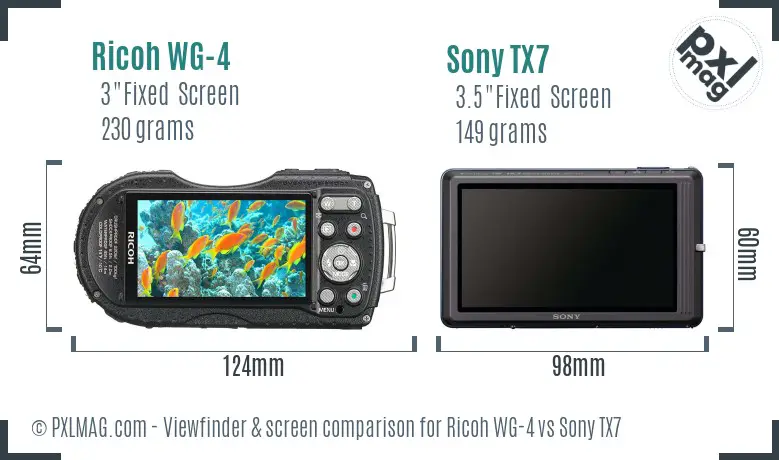 Ricoh WG-4 vs Sony TX7 Screen and Viewfinder comparison