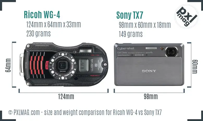 Ricoh WG-4 vs Sony TX7 size comparison