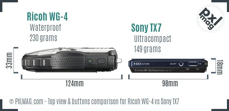 Ricoh WG-4 vs Sony TX7 top view buttons comparison