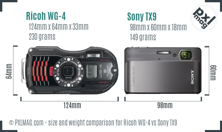 Ricoh WG-4 vs Sony TX9 size comparison