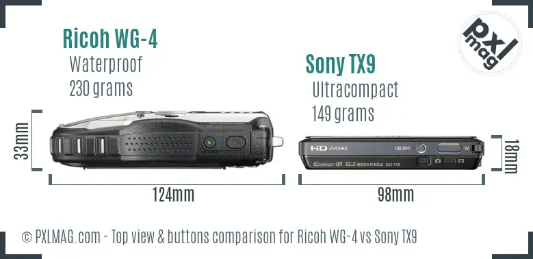 Ricoh WG-4 vs Sony TX9 top view buttons comparison