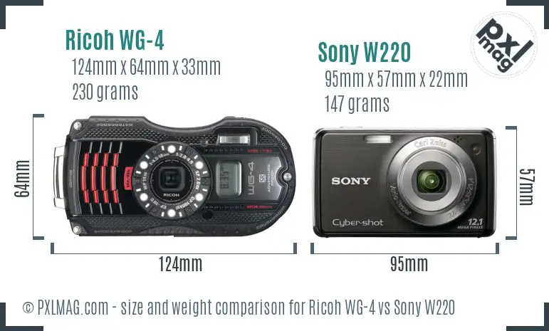 Ricoh WG-4 vs Sony W220 size comparison