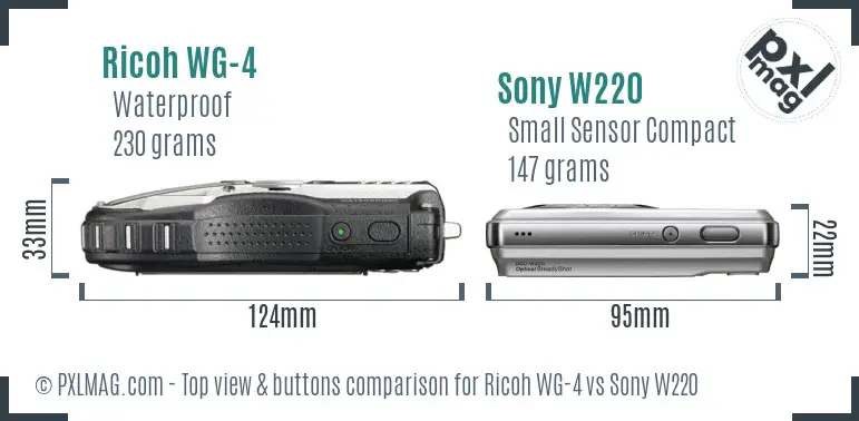 Ricoh WG-4 vs Sony W220 top view buttons comparison