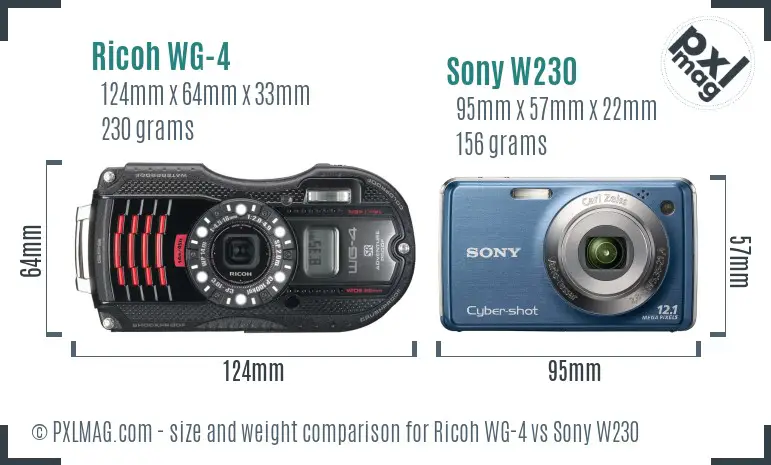 Ricoh WG-4 vs Sony W230 size comparison